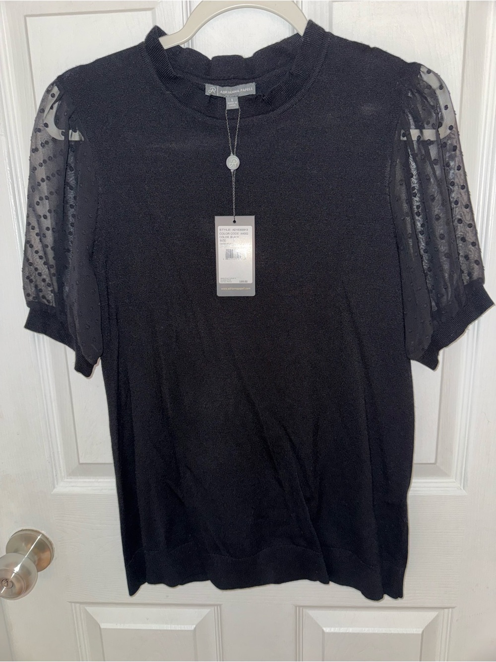 NWT Adrianna Papell Black Clip Dot Puff Sleeve Twofer Size Small